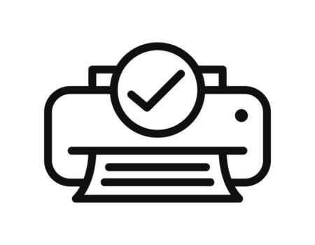 Printer Icon with Check Mark for document ready to print symbol in line style . Simple outline style, modern design, perfect for UI, apps, websites, infographics, and business presentations vector
