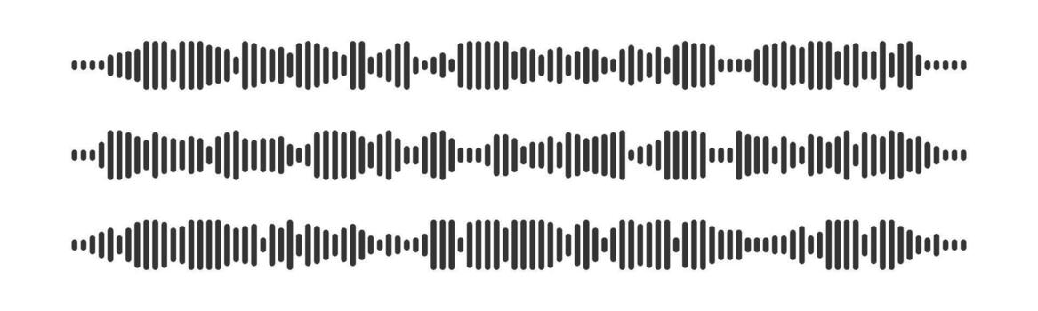 Podcast wave sound patterns with black bars for audio visualization or recording interfaces. vector