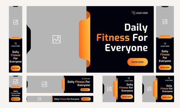 Customizable best body fitness services web bundle banner design for social media post, daily exercise methods web set banner design, fully customizable eps 10 file format vector