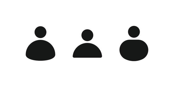 Set of black silhouette user icons. Modern, flat design profile icons perfect for login, account, and avatar placeholders in web and app interfaces vector