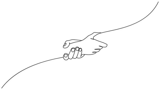 minimalista continuo línea dibujo exhibiendo dos manos alcanzando para apoyo vector