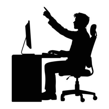 hombre señalando a computadora pantalla silueta escritorio vector