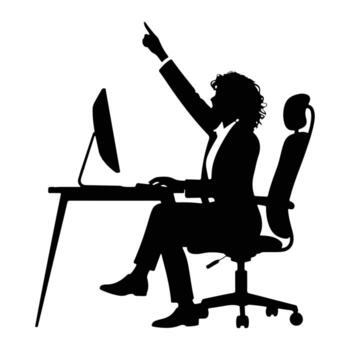 persona señalando hacia arriba a escritorio silueta computadora vector