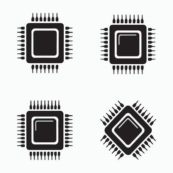 CPU digital chip solid icons bundle vector