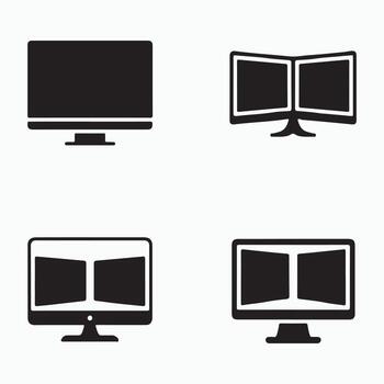 Monitor computer dual display solid icons pack vector