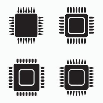 CPU processor hardware solid icons set vector