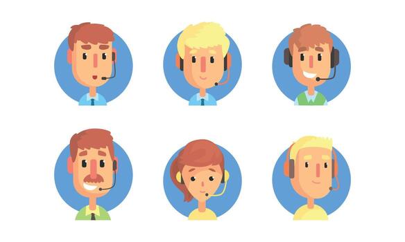 Call Center Operators Set, Technical Support and Customer Service Representatives Cartoon Illustration vector