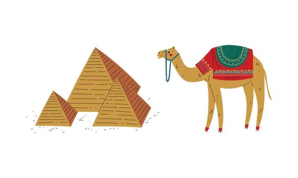 Camel Animal and Triangular Pyramid Structure Set vector