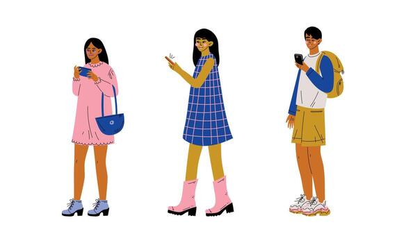 People Character Using Smartphone Chatting and Messaging Set vector