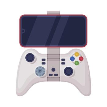 juego controlador con teléfono inteligente, palanca de mando de moderno juego consola dibujos animados ilustración vector