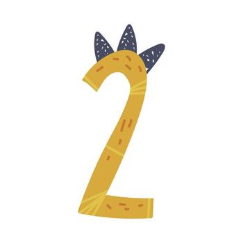 Dinosaur Number Two or Numeral with Spikes Isolated on White Background Illustration vector