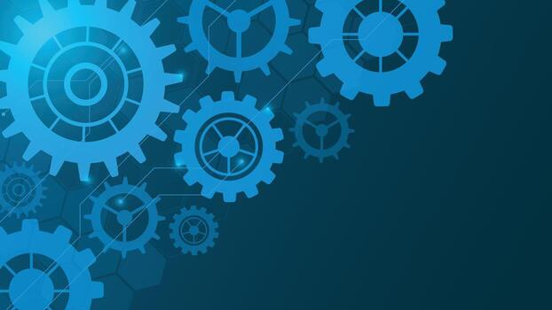 Abstract blue background with interconnected gears and cogwheels symbolizing technology, engineering, automation, and innovation, ideal for modern industrial design projects vector