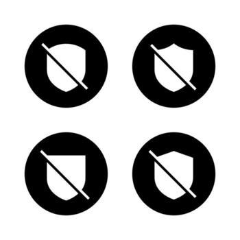 proteger con barra oblicua icono conjunto en negro círculo. No proteccion símbolo. inhabilitar seguridad concepto vector