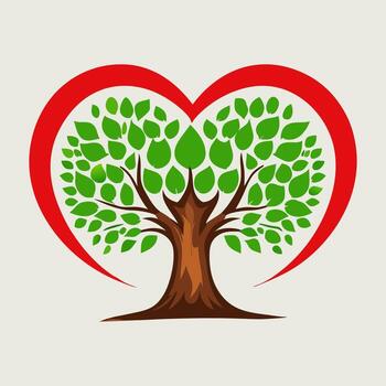Tree with a bold red heart shape vector
