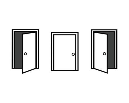 Three doors in different positions one open one closed one slightly open vector