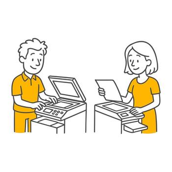 colegas colaborando durante impresión y proceso de copiar tareas. vector