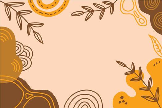 Abstract decorative background with circular patterns, leaves, and organic shapes in warm earthy tones, stylish design vector