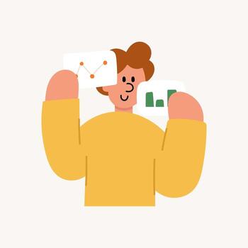 cartoon illustration of a man with a graph board. Business, data analysis, and presentation concept. vector