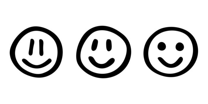 Set of simple hand drawn happy emoji Smile face doodle Single element for print, web, design, decor sketch vector