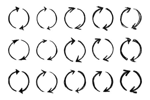 Set of hand drawn recycle arrow icon Recycling resources symbol Reuse of materials, zero waste, green environment, saving the planet rotation natural vector