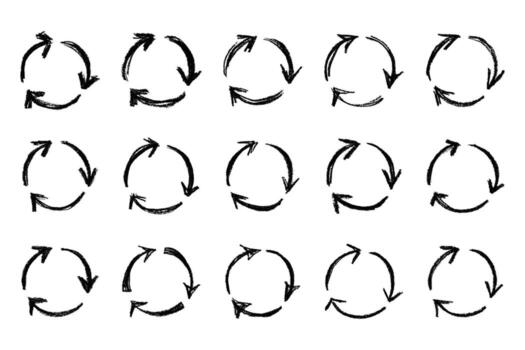 rotation rotation Set of hand drawn recycle arrow icon Recycling resources symbol Reuse of materials, zero waste, green environment, saving the planet vector