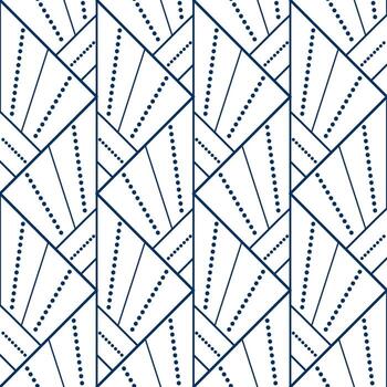Seamless geometric pattern from lines and dots. decorative vertical ornament of triangles. Blue pattern on white background. Strict monochrome design. Mosaic tile background for design project. vector