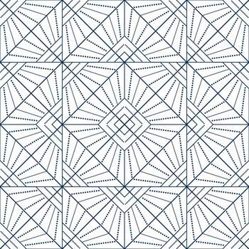 Seamless geometric pattern from lines and dots. decorative square diagonal ornament. Blue pattern on white background. Strict monochrome design. Mosaic tile background for design project. vector