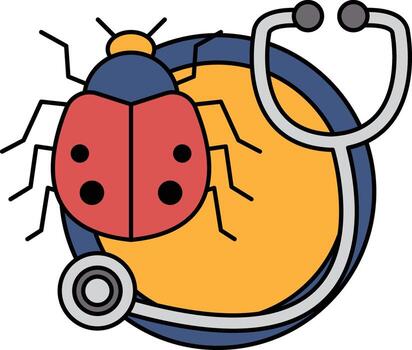 A bug is sitting on a yellow circle with a stethoscope on it vector