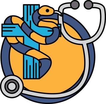 A cross is drawn on a circle with a snake wrapped around it vector