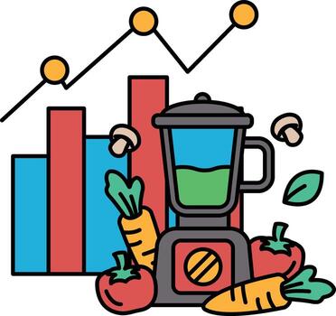 un licuadora con vegetales en eso es mostrado con un grafico en el antecedentes vector