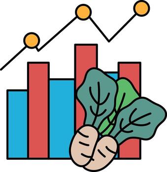 A graph with three lines and a leafy green vegetable vector