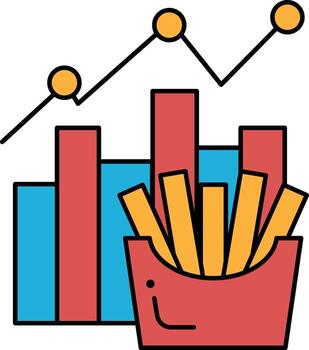 A graph with a line going up and down and a bucket of french fries vector