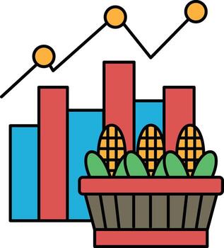 A graph with three lines and three circles is shown above a basket of corn vector