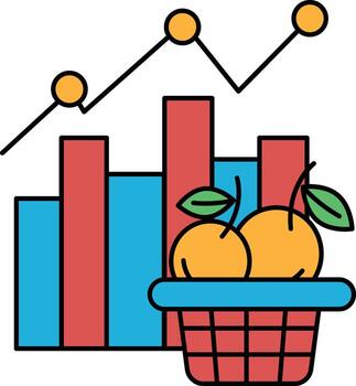 A graph with three lines and a basket of fruit vector
