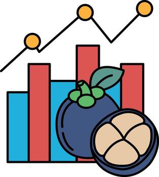 A graph with a line going up and a fruit with a leaf on it vector
