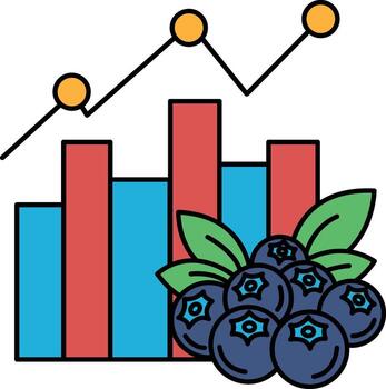 A black and white drawing of a graph with three lines and a blueberry bush vector