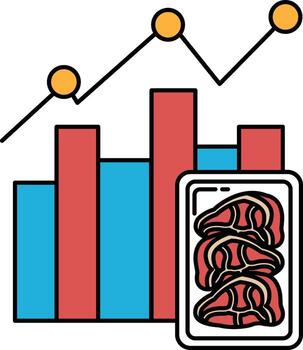 A graph with three lines and a box with meat in it vector