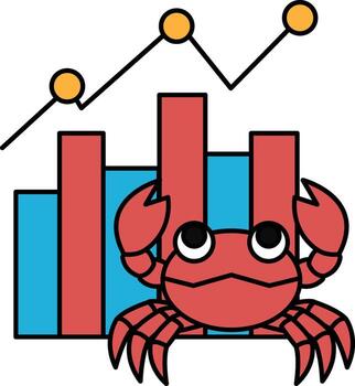A crab is sitting on a graph with a line going up and down vector