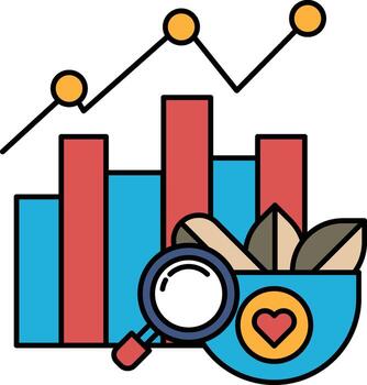 un grafico con un aumentador vaso y un corazón en el medio vector