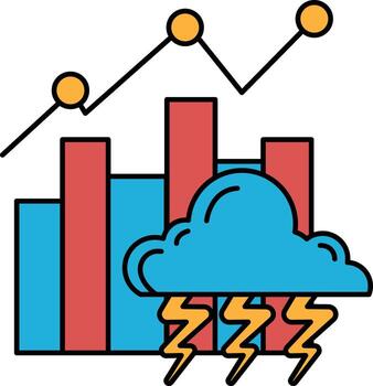 A graph with a cloud and a lightning bolt in the middle vector