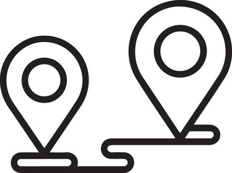 Two location pointers connected by a route line vector