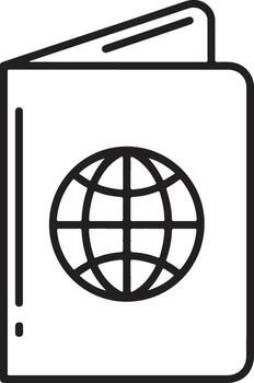 Simple outline icon of a passport with a globe symbol vector
