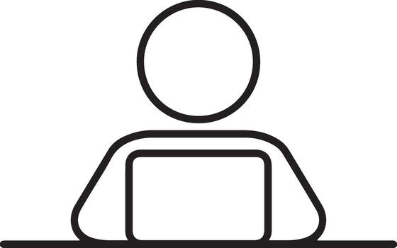 Simple icon of a person using a laptop computer vector