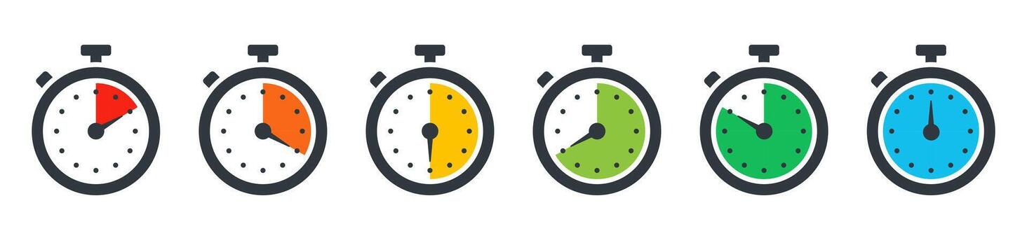 Timer icon set. Timers, countdown, stopwatch, clock, quick time, kitchen timer. vector
