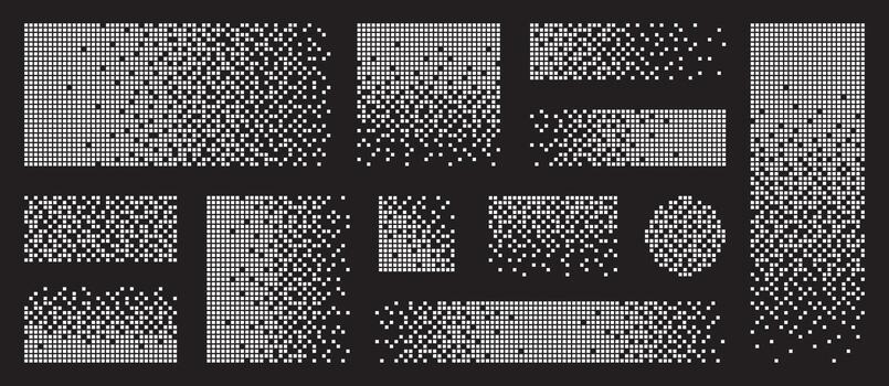 disperso antecedentes colocar. píxel desintegración, píxel degradado, decaer efecto, mosaico, transformar rectángulo. transición desde píxeles vector