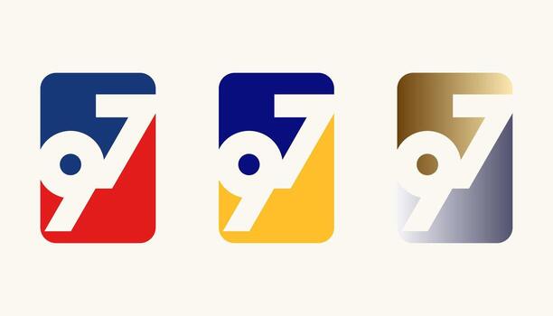 Collection of Card Design Number Anniversary 97th, 97th Happy Anniversary with Rectangle or Square shape in multiple colour variation. vector