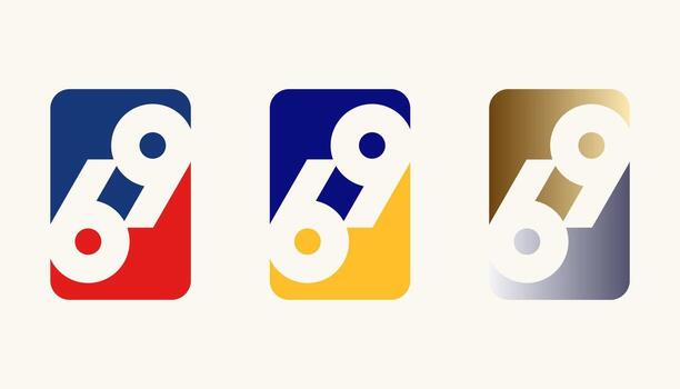 Collection of Card Design Number Anniversary 69th, 69th Happy Anniversary with Rectangle or Square shape in multiple colour variation. vector