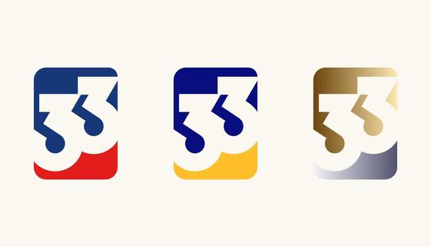 Collection of Card Design Number Anniversary 33th, 33th Happy Anniversary with Rectangle or Square shape in multiple colour variation. vector