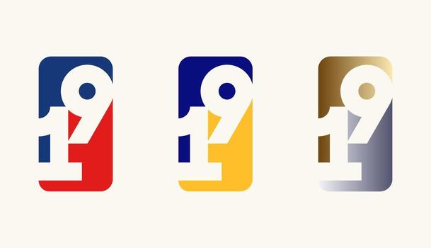 Collection of Card Design Number Anniversary 19th, 19th Happy Anniversary with Rectangle or Square shape in multiple colour variation. vector