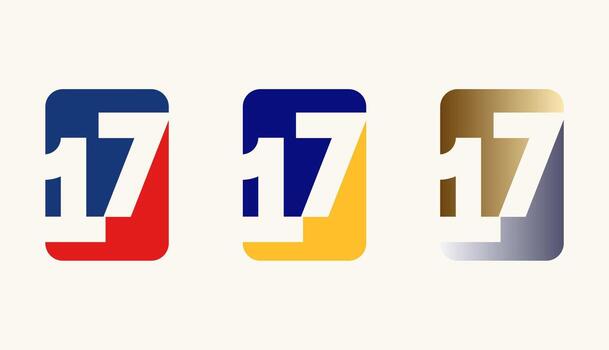 Collection of Card Design Number Anniversary 17th, 17th Happy Anniversary with Rectangle or Square shape in multiple colour variation. vector